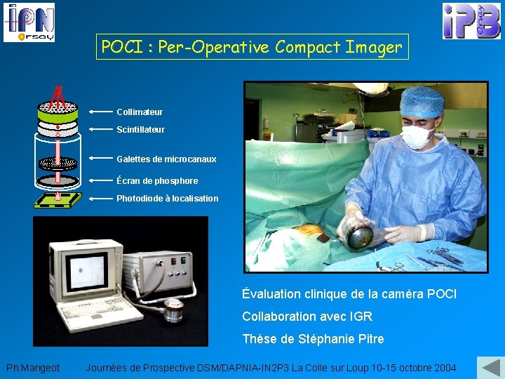 POCI : Per-Operative Compact Imager g Collimateur Scintillateur Galettes de microcanaux Écran de phosphore