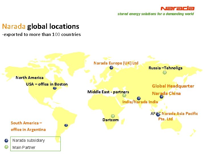 stored energy solutions for a demanding world Narada global locations -exported to more than