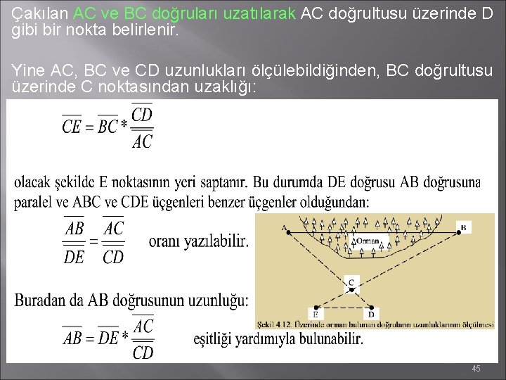 Çakılan AC ve BC doğruları uzatılarak AC doğrultusu üzerinde D gibi bir nokta belirlenir.