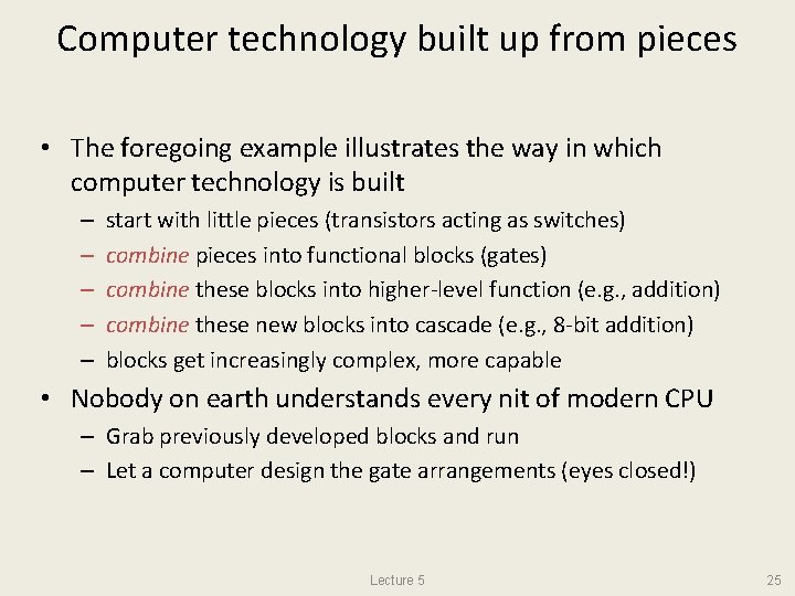 Computer technology built up from pieces • The foregoing example illustrates the way in