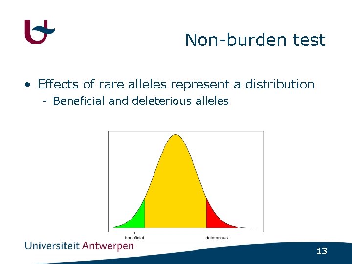 Non-burden test • Effects of rare alleles represent a distribution - Beneficial and deleterious