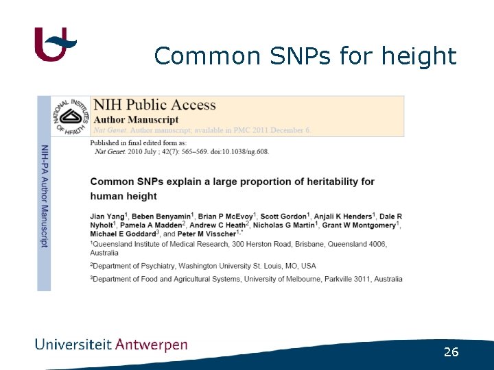 Common SNPs for height 26 