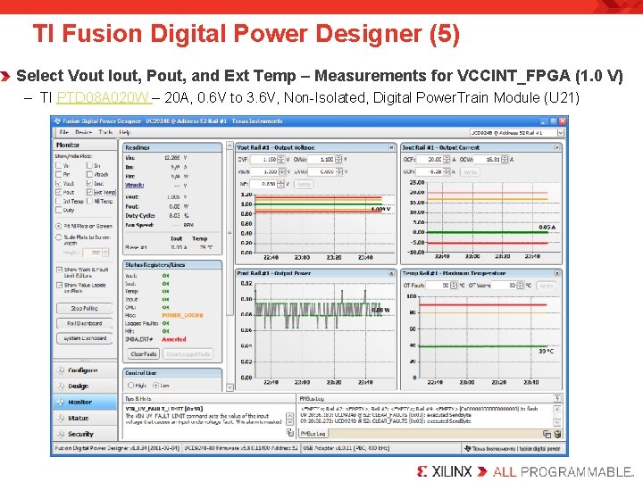 TI Fusion Digital Power Designer (5) Select Vout Iout, Pout, and Ext Temp –