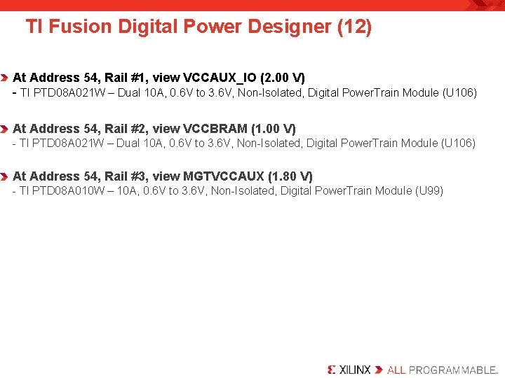 TI Fusion Digital Power Designer (12) At Address 54, Rail #1, view VCCAUX_IO (2.