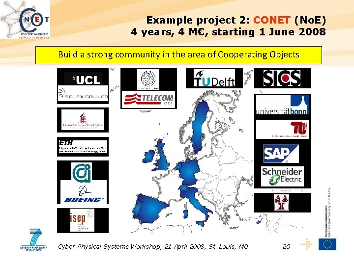 Example project 2: CONET (No. E) 4 years, 4 M€, starting 1 June 2008