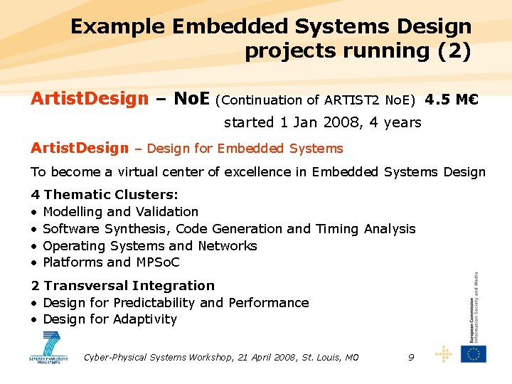 Example Embedded Systems Design projects running (2) Artist. Design – No. E (Continuation of
