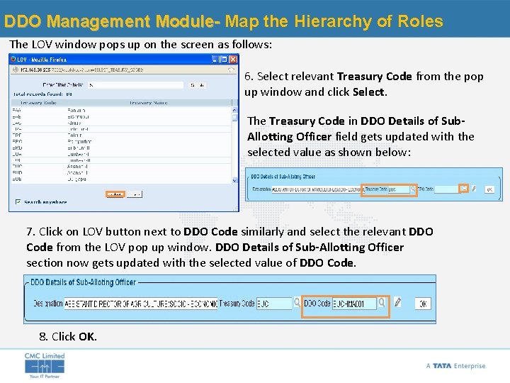 DDO Management Module- Map the Hierarchy of Roles The LOV window pops up on
