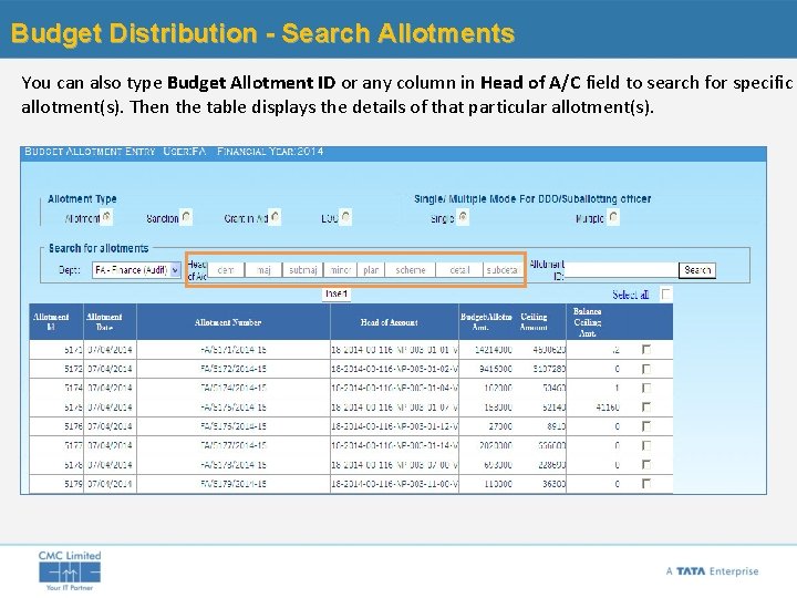 Budget Distribution - Search Allotments You can also type Budget Allotment ID or any