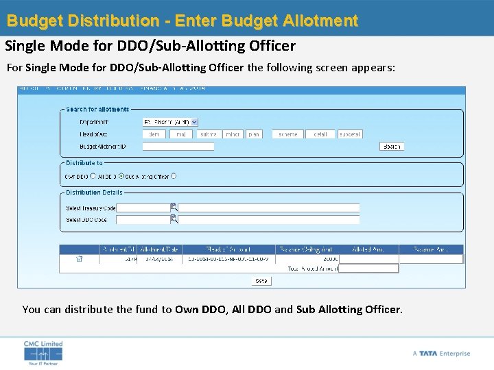 Budget Distribution - Enter Budget Allotment Single Mode for DDO/Sub-Allotting Officer For Single Mode