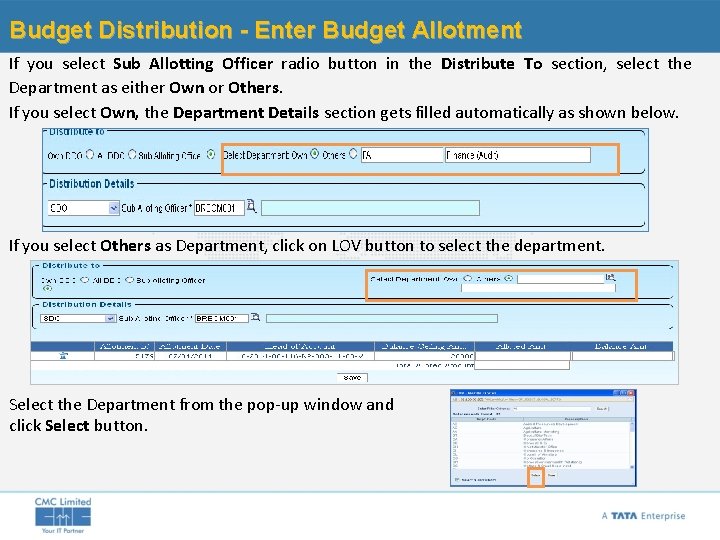 Budget Distribution - Enter Budget Allotment If you select Sub Allotting Officer radio button