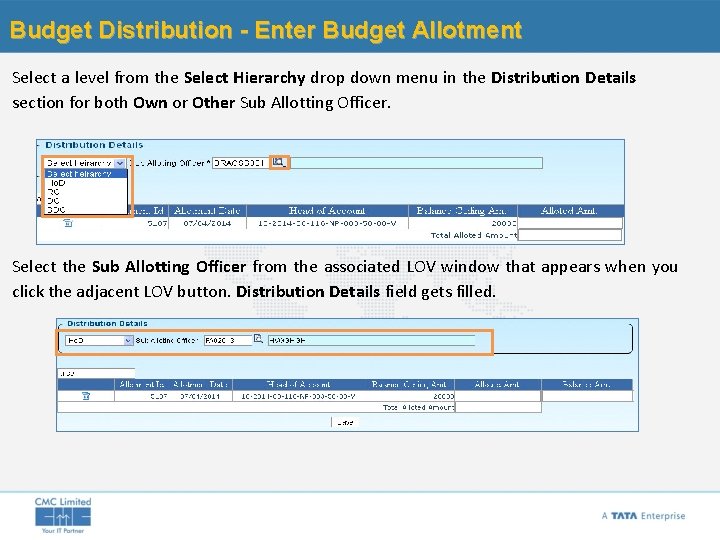 Budget Distribution - Enter Budget Allotment Select a level from the Select Hierarchy drop