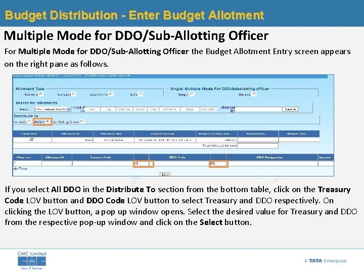 Budget Distribution - Enter Budget Allotment Multiple Mode for DDO/Sub-Allotting Officer For Multiple Mode