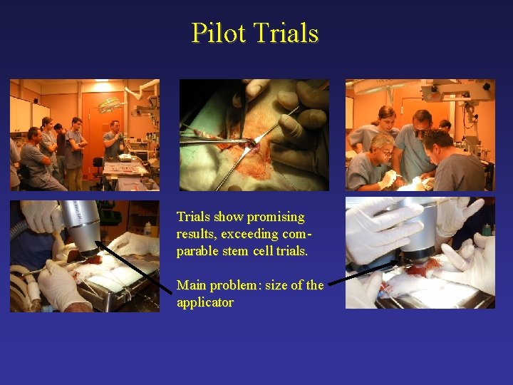 Pilot Trials show promising results, exceeding comparable stem cell trials. Main problem: size of