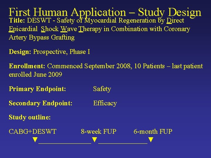 First Human Application – Study Design Title: DESWT - Safety of Myocardial Regeneration by