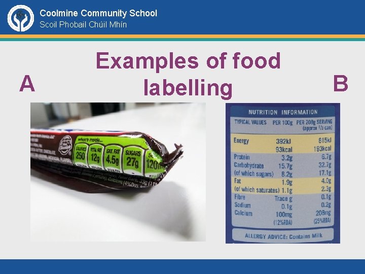 Coolmine Community School Scoil Phobail Chúil Mhín A Examples of food labelling B 