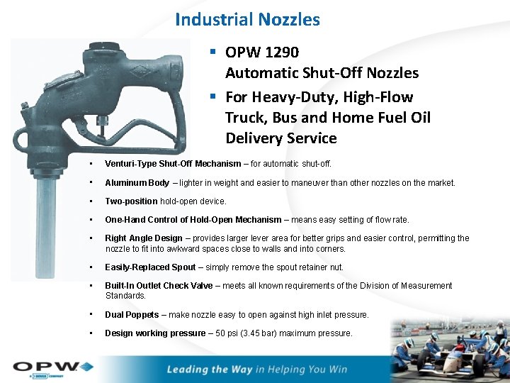Industrial Nozzles § OPW 1290 Automatic Shut-Off Nozzles § For Heavy-Duty, High-Flow Truck, Bus