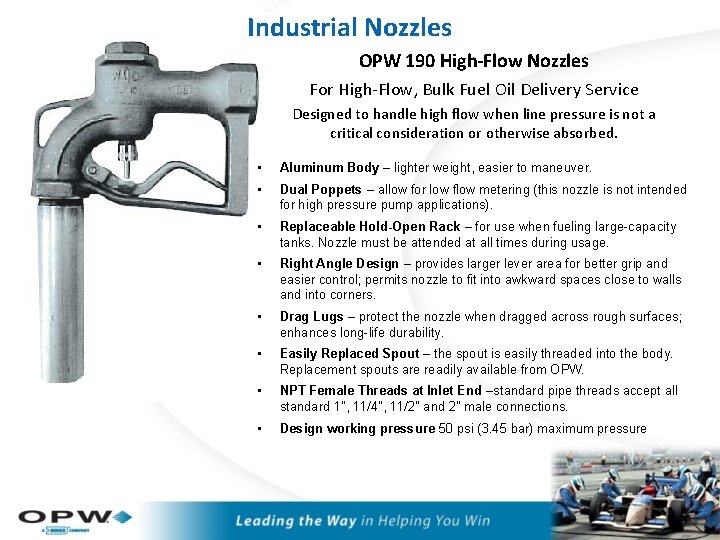 Industrial Nozzles OPW 190 High-Flow Nozzles For High-Flow, Bulk Fuel Oil Delivery Service Designed