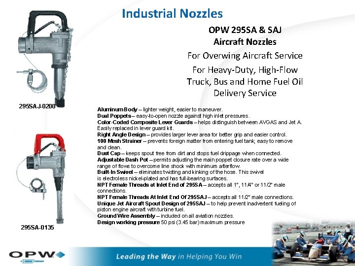 Industrial Nozzles OPW 295 SA & SAJ Aircraft Nozzles For Overwing Aircraft Service For