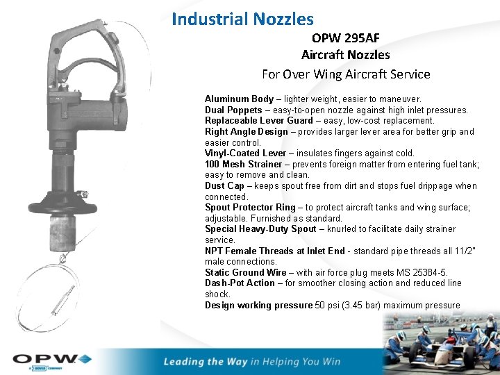 Industrial Nozzles OPW 295 AF Aircraft Nozzles For Over Wing Aircraft Service Aluminum Body