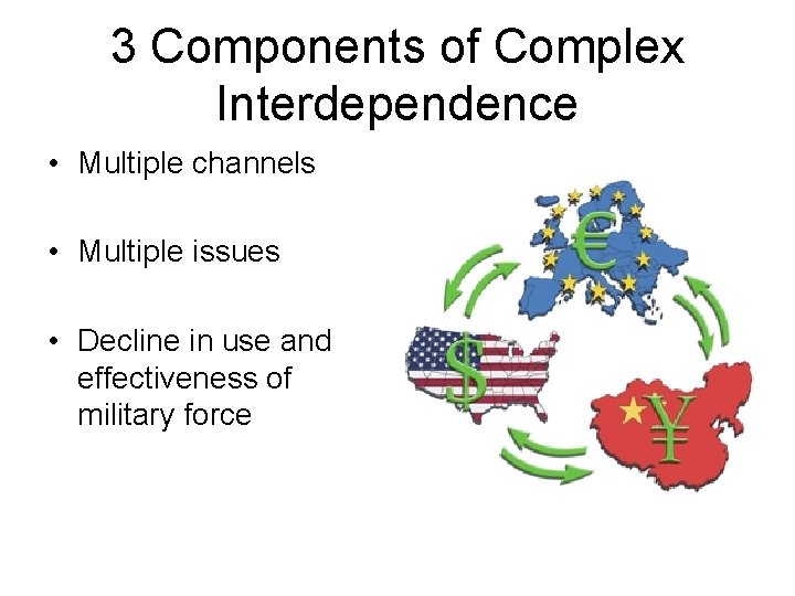 3 Components of Complex Interdependence • Multiple channels • Multiple issues • Decline in