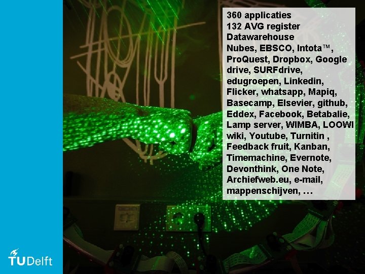360 applicaties 132 AVG register Datawarehouse Nubes, EBSCO, Intota™, Pro. Quest, Dropbox, Google drive,