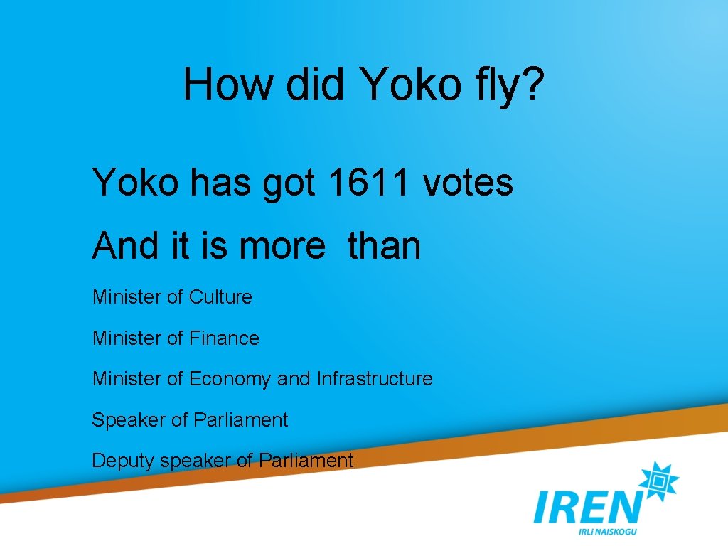 How did Yoko fly? Yoko has got 1611 votes And it is more than