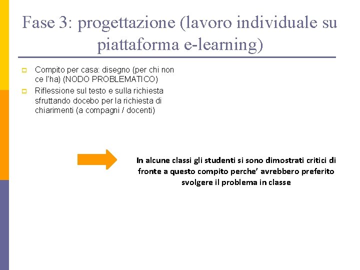 Fase 3: progettazione (lavoro individuale su piattaforma e-learning) p p Compito per casa: disegno