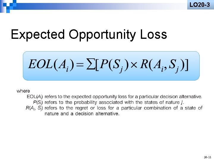 LO 20 -3 Expected Opportunity Loss 20 -11 