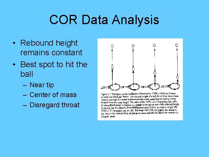 COR Data Analysis • Rebound height remains constant • Best spot to hit the