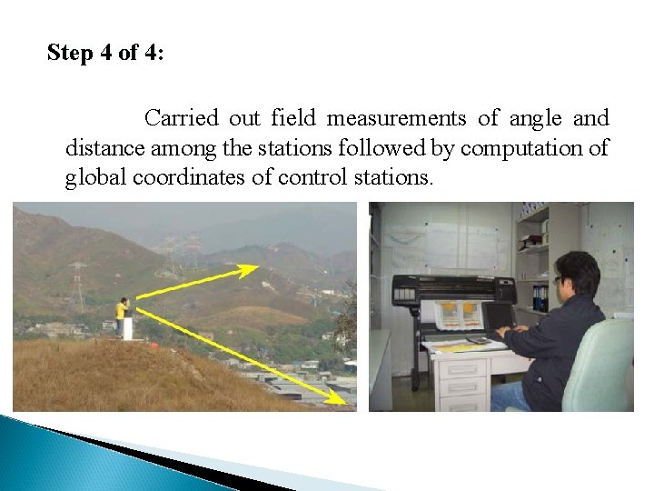 Step 4 of 4: Carried out field measurements of angle and distance among the