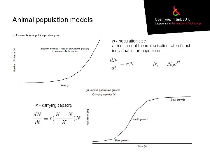 Animal population models N - population size r - indicator of the multiplication rate