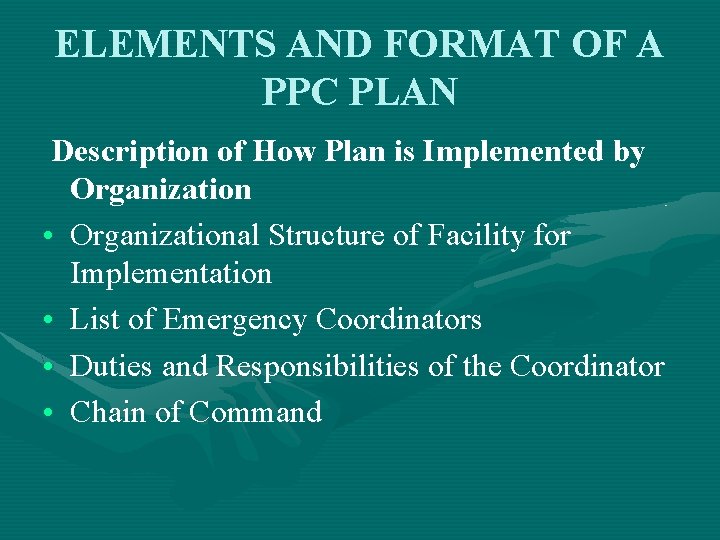 ELEMENTS AND FORMAT OF A PPC PLAN Description of How Plan is Implemented by