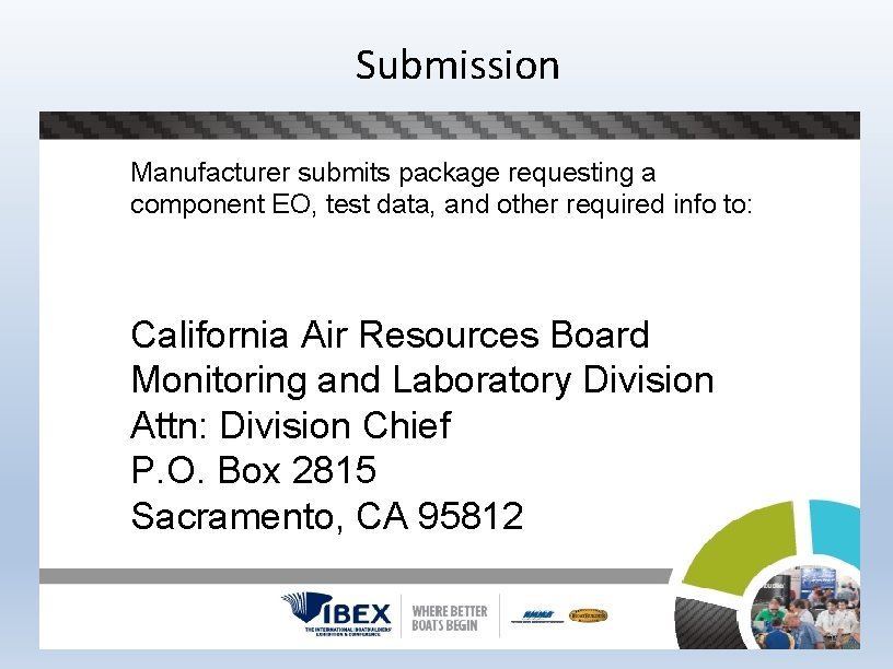 Submission Manufacturer submits package requesting a component EO, test data, and other required info