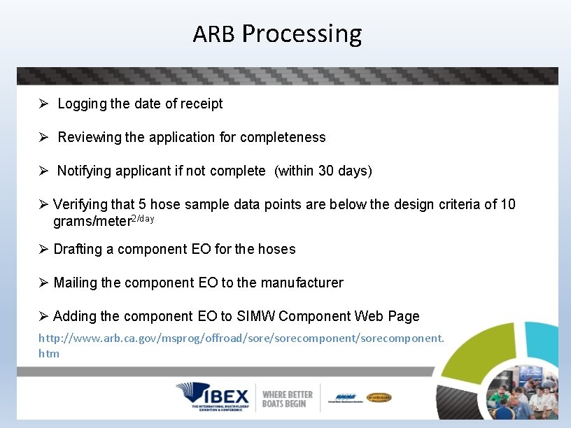 ARB Processing Ø Logging the date of receipt Ø Reviewing the application for completeness