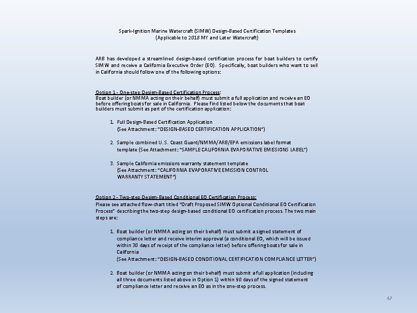 Spark-Ignition Marine Watercraft (SIMW) Design-Based Certification Templates (Applicable to 2018 MY and Later Watercraft)