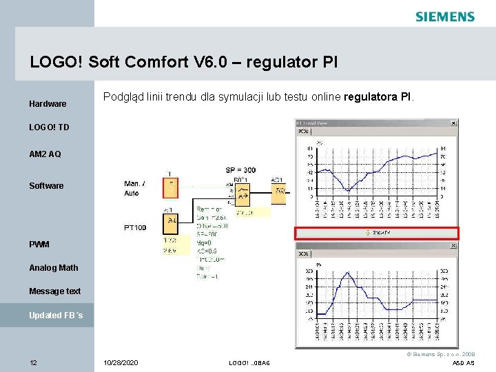 LOGO! Soft Comfort V 6. 0 – regulator PI Hardware Podgląd linii trendu dla