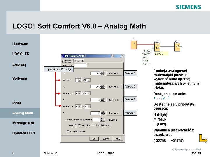 LOGO! Soft Comfort V 6. 0 – Analog Math Hardware LOGO! TD AM 2