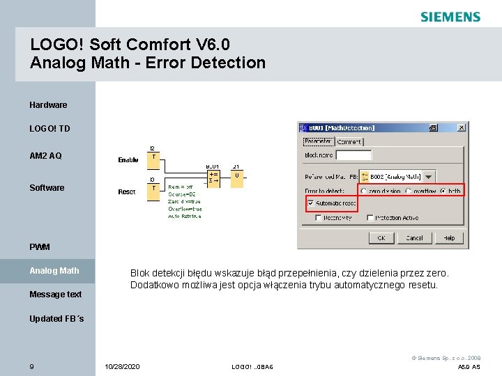 LOGO! Soft Comfort V 6. 0 Analog Math - Error Detection Hardware LOGO! TD