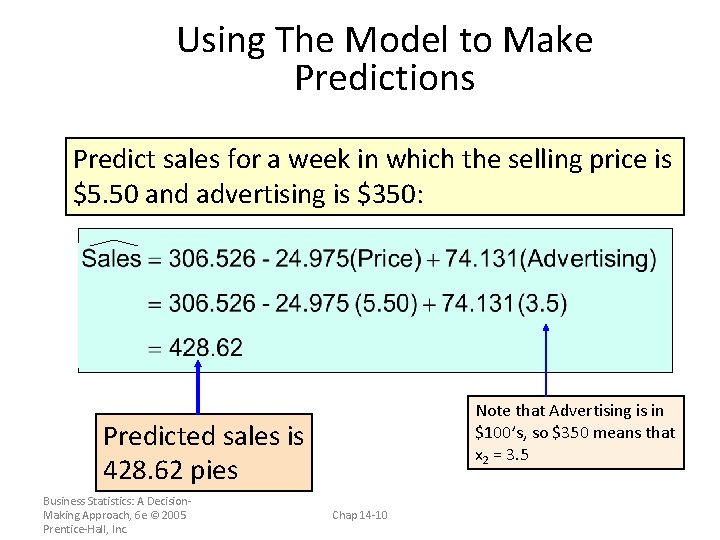 Using The Model to Make Predictions Predict sales for a week in which the