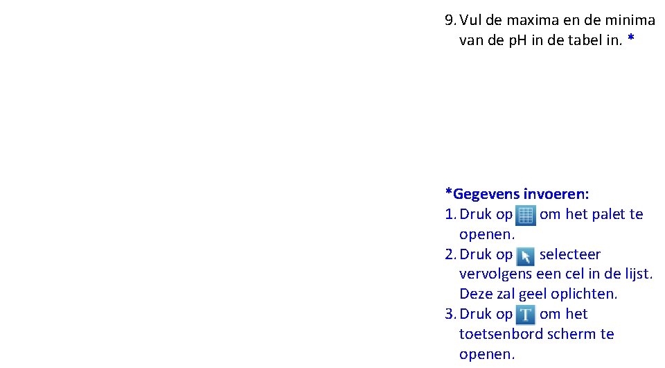 9. Vul de maxima en de minima van de p. H in de tabel