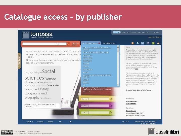 Catalogue access – by publisher 