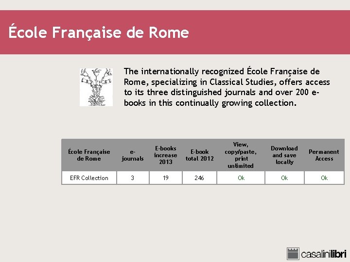 École Française de Rome The internationally recognized École Française de Rome, specializing in Classical
