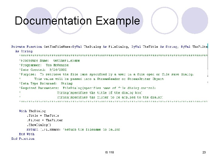 Documentation Example IS 118 23 Documentation Example IS 118 23