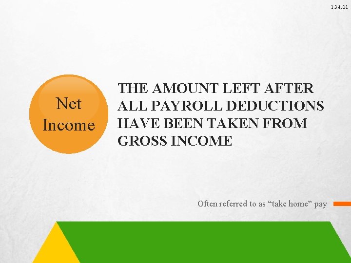 1. 3. 4. G 1 Net Income THE AMOUNT LEFT AFTER ALL PAYROLL DEDUCTIONS