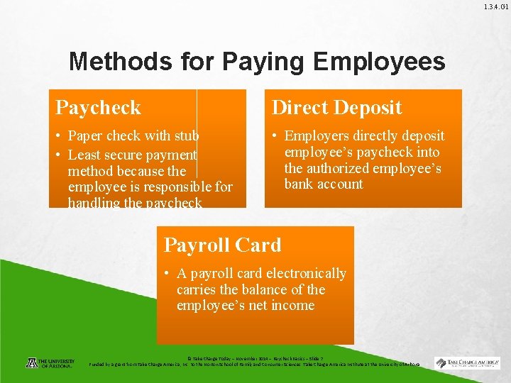 1. 3. 4. G 1 Methods for Paying Employees Paycheck Direct Deposit • Paper