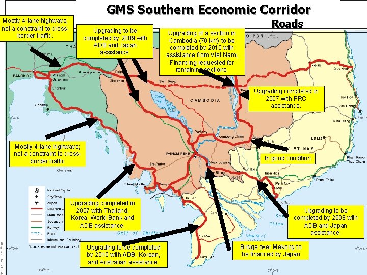 GMS Southern Economic Corridor Mostly 4 -lane highways; not a constraint to crossborder traffic.