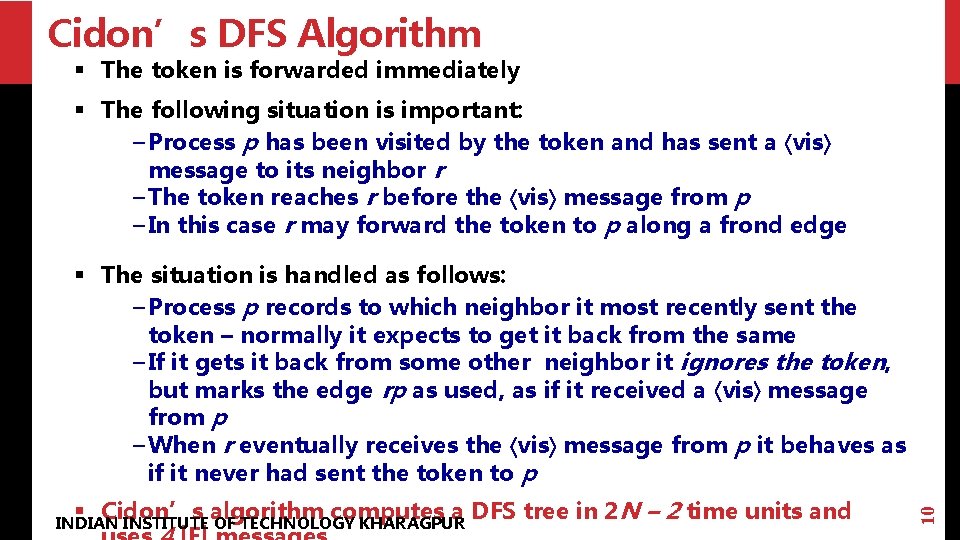 Cidon’s DFS Algorithm § The token is forwarded immediately § The following situation is Cidon’s DFS Algorithm § The token is forwarded immediately § The following situation is