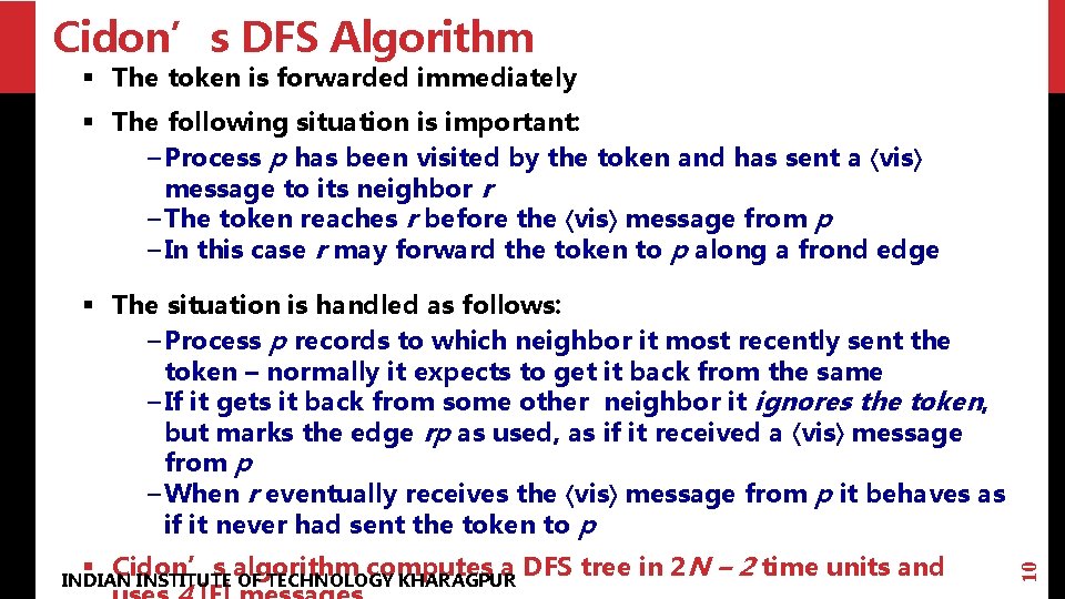 Cidon’s DFS Algorithm § The token is forwarded immediately § The following situation is