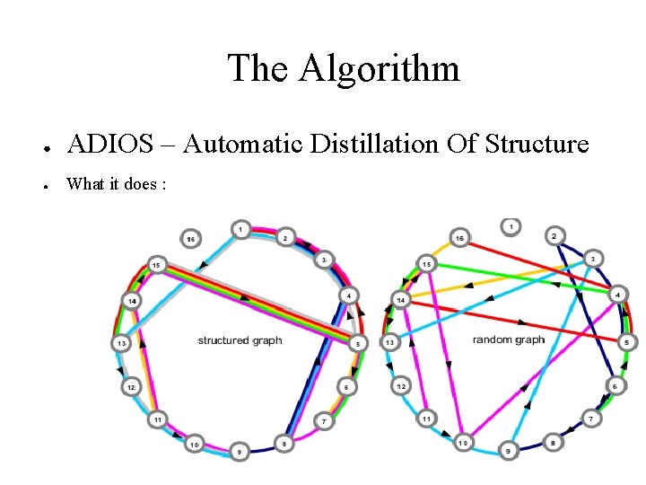 The Algorithm ● ADIOS – Automatic Distillation Of Structure ● What it does :