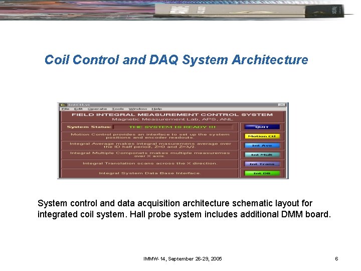 Coil Control and DAQ System Architecture System control and data acquisition architecture schematic layout